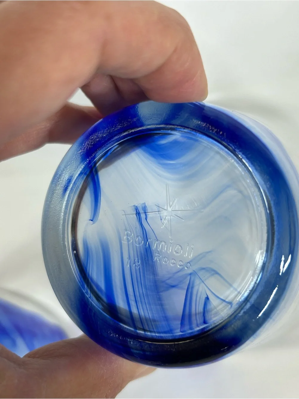 Set of 3 Bormioli Rocco Murano Cobalt Blue Swirl Tumblers Drinking Glasses